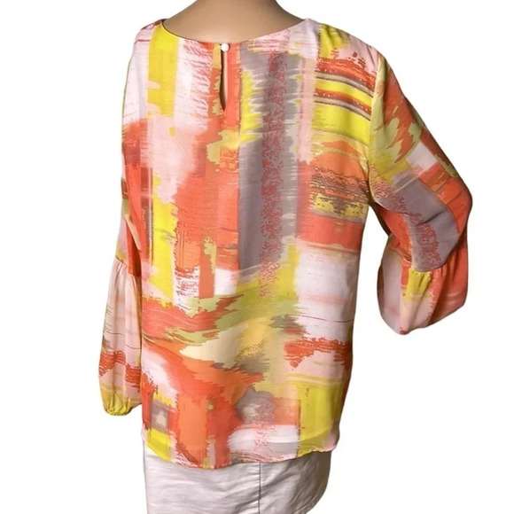 Soft Works 🇨🇦 balloon sleeve blouse,sz LARGE boho ,Multicolor,artsy,semi sheer - Picture 4 of 13